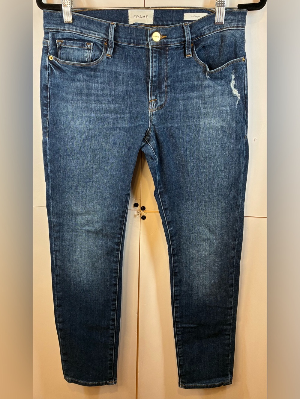 FRAME Le Garcon Jeans Women's Size 28 Azure Distressed Boyfriend LGJ779